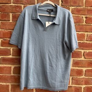 The Commons Johnny Collar Short Sleeve Cashmere Polo Sweater Blue Men's XL NEW